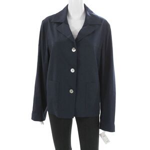 Estelle & Finn Womens Basic Jacket Blue Long Sleeve Linen Blend Size 12